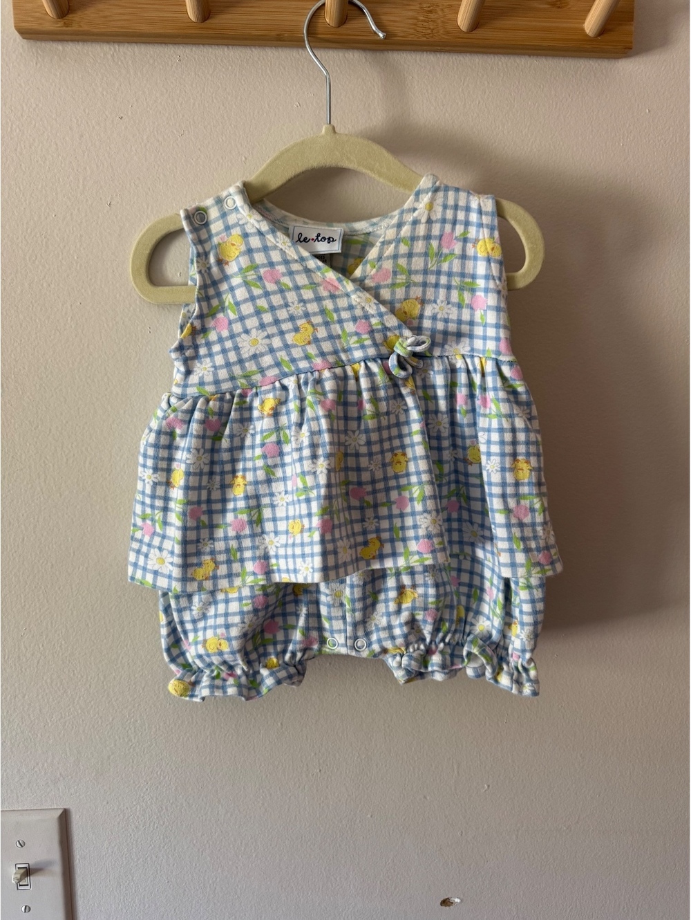 Vintage Le Top Gingham Blue & White Chick Romper